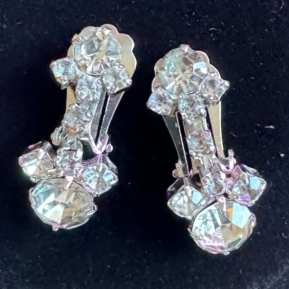 Dangle Clip on Rhinestone Earrings